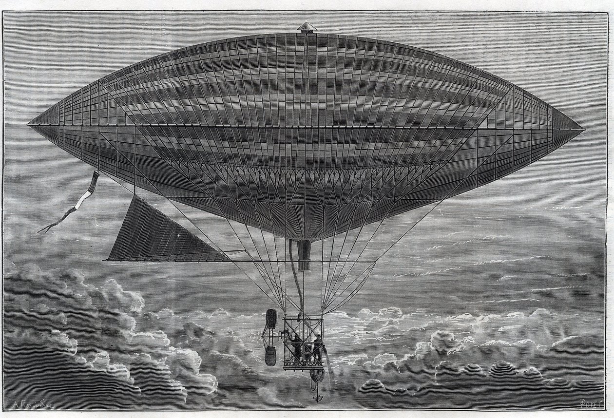 Første elektriske aerostat til spiral, eksperimenteret af Albert (1839-1906) og Gaston Tissandier (Tissendier) (1843-1899) fransk videnskabsmand, redaktør af magasinet "" La Nature" mandag den 8. oktober af Unknown artist