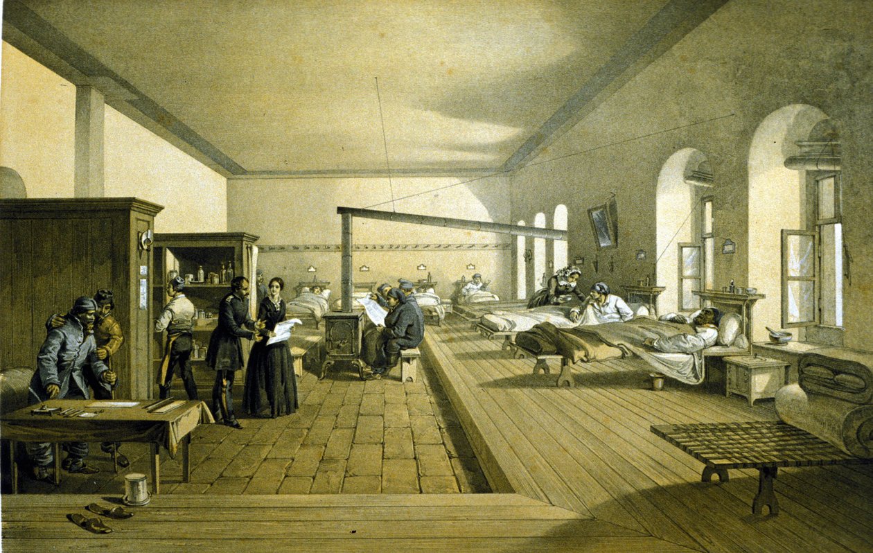 Florence Nightingale (1820 - 1910) på et hospital i Scutari i Tyrkiet omkring 1855 af Unknown artist
