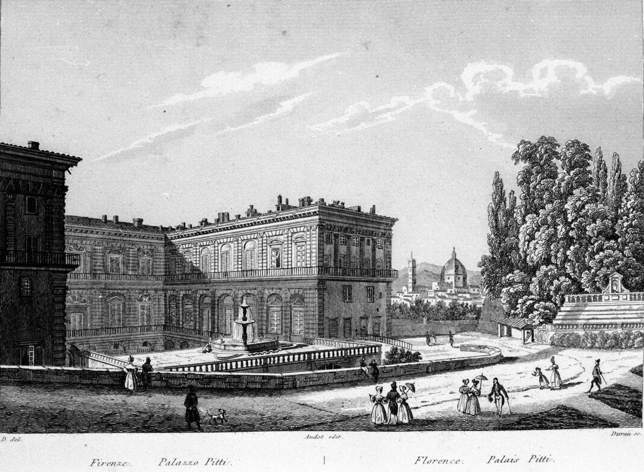 Firenze: Udsigt over Pitti-paladset i begyndelsen af det 19. århundrede. af Unknown artist