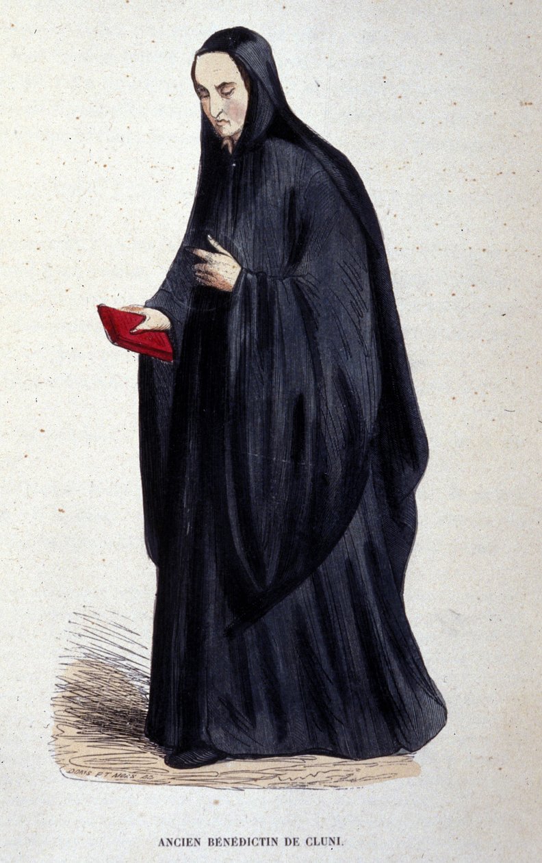 Tidligere Benediktiner af Cluny. Gravering fra et album om religiøse ordrer, Paris af Unknown artist