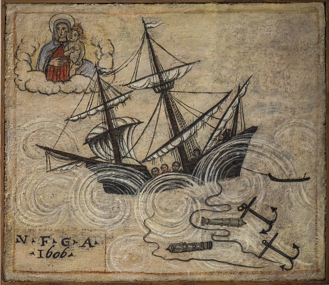 Tidligere voto (ex voto) sømand, populært tilbud som løfte om hengivenhed og taknemmelighed fra sømanden, der overlever til farerne ved havet, der kommer fra kirken af den hellige jomfru af buen i Napoli (Madonna dell