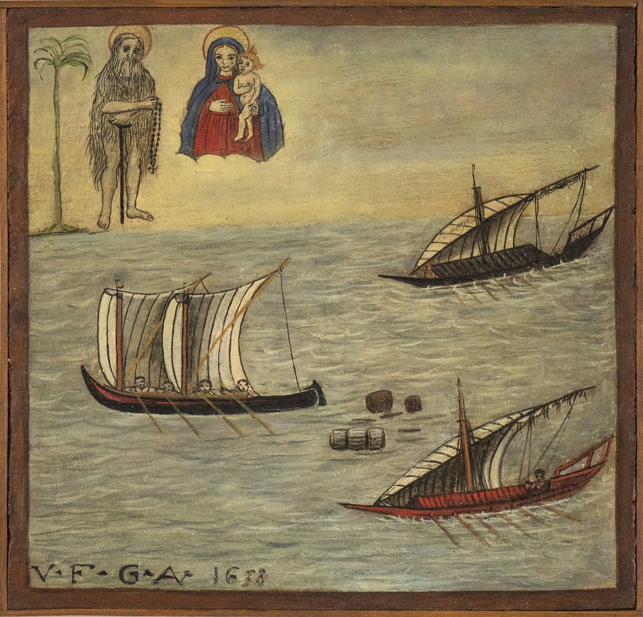 Tidligere voto (ex voto) sømand, populært tilbud som løfte om hengivenhed og taknemmelighed fra sømanden, der overlever til farerne ved havet, der kommer fra kirken Carmine, Torre del Greco, nær Napoli 1638 Italien af Unknown artist