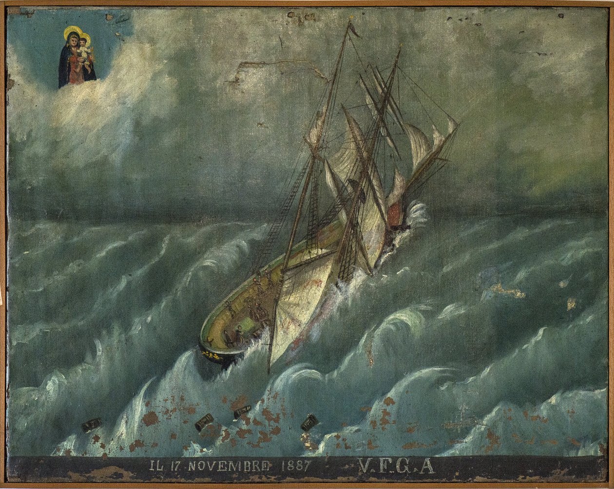 Tidligere voto (ex voto) sømand, populært tilbud som løfte om hengivenhed og taknemmelighed fra sømanden, der overlever til farerne ved havet, der kommer fra kirken Carmine, Torre del Greco, nær Napoli af Unknown artist