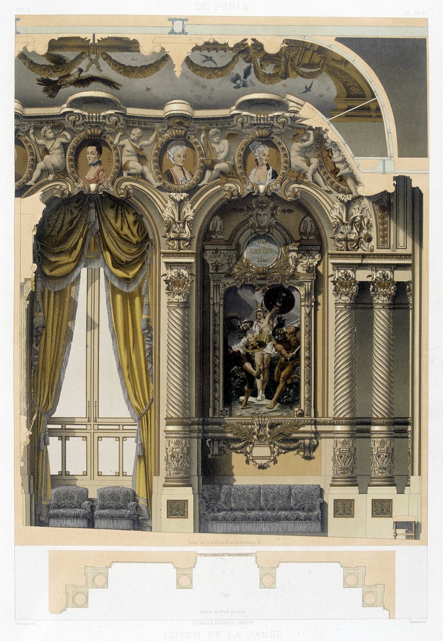 Foyer de la Danse ved Opera Garnier - kromolitografi, slutningen af ​​1800-tallet af Unknown artist