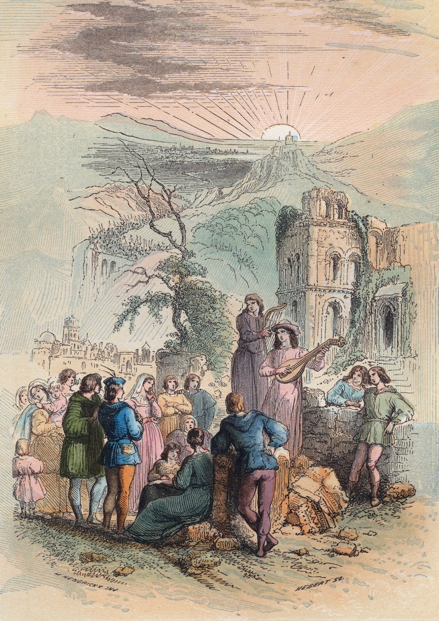 Frankrig under middelalderen: Find spændende mennesker til at deltage i korstoget. Indgravering fra 1868 i "Histoire de Belgique fra primitiv tid til slutningen af Leopold I