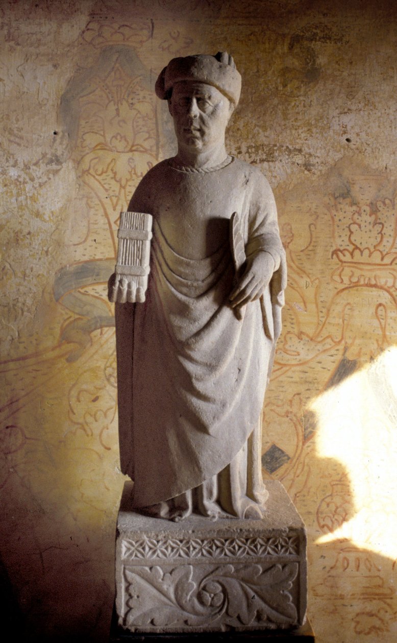 Francesco Petrarca (1304 - 1374) (Petrarch), italiensk digter. statue fra det 14. århundrede. Petrarch-hus i Arquà nær Padua. af Unknown artist