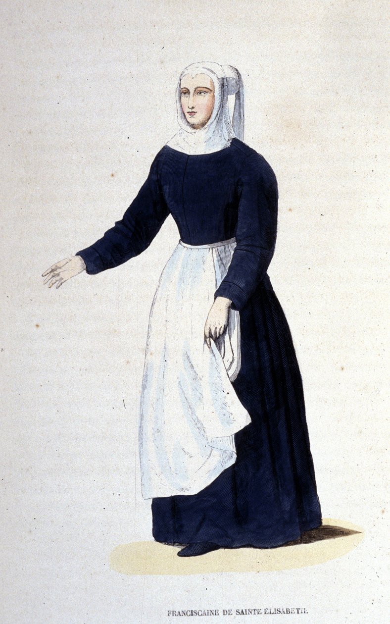 Franciskanernonne af St. Elizabeth. Orden grundlagt af St. Elizabeth af Ungarn (1207 - 1231). Indgravering af det 19. århundrede. af Unknown artist
