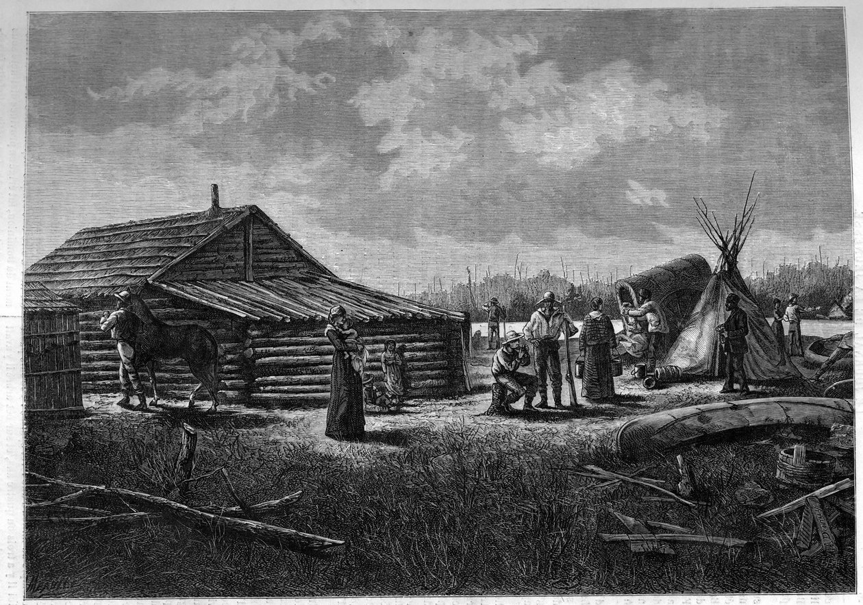 Fransk-canadiske Metis Village i Canada. Indgravering i "The Journal of Youth" af Unknown artist