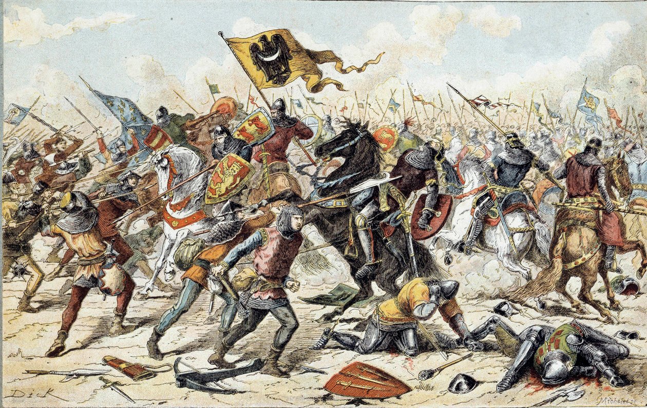 Fransk-engelsk krig (1202-1214): Slaget ved Bouvines den 27/07/1214 mellem den franske hær af Philippe Auguste og de flamske og velfarne fra Othon IV. Den franske sejr var afgørende for krigens udfald. 19. århundrede. Paris, Musee de l
