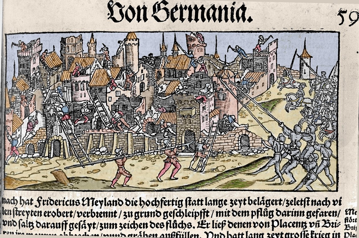 Frederick Barbarossa Kejser af Det Hellige Romerske Rige erobrede og ødelagde Milano.I 1162. af Unknown artist