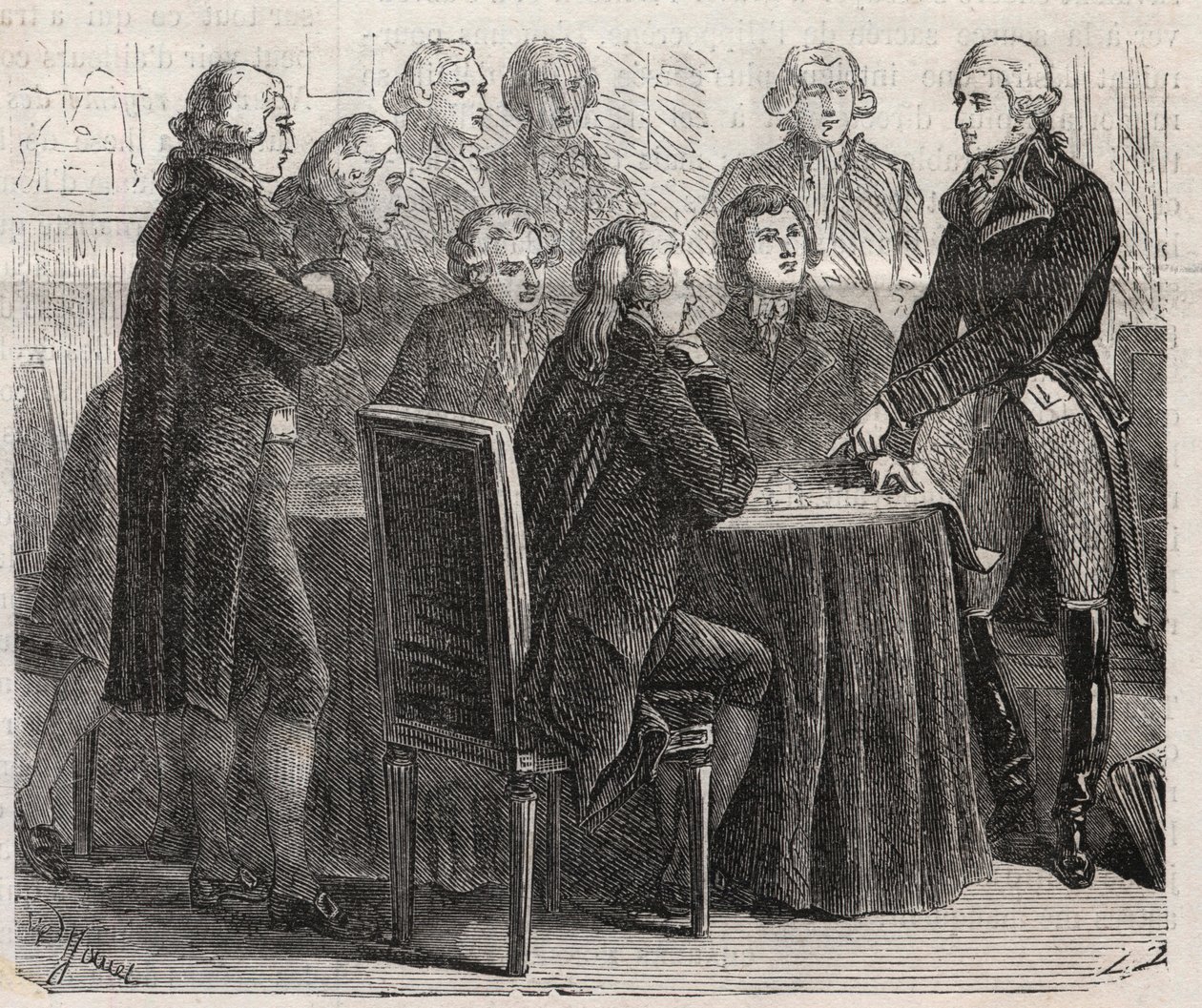 Fransk Revolution: Grev Louis Marie de Narbonne-Lara (Narbonne Lara) (1755-1813) viser sine planer i forsamlingens udvalg - Indgravering i "" Den Illustrerende Verden"" af Unknown artist
