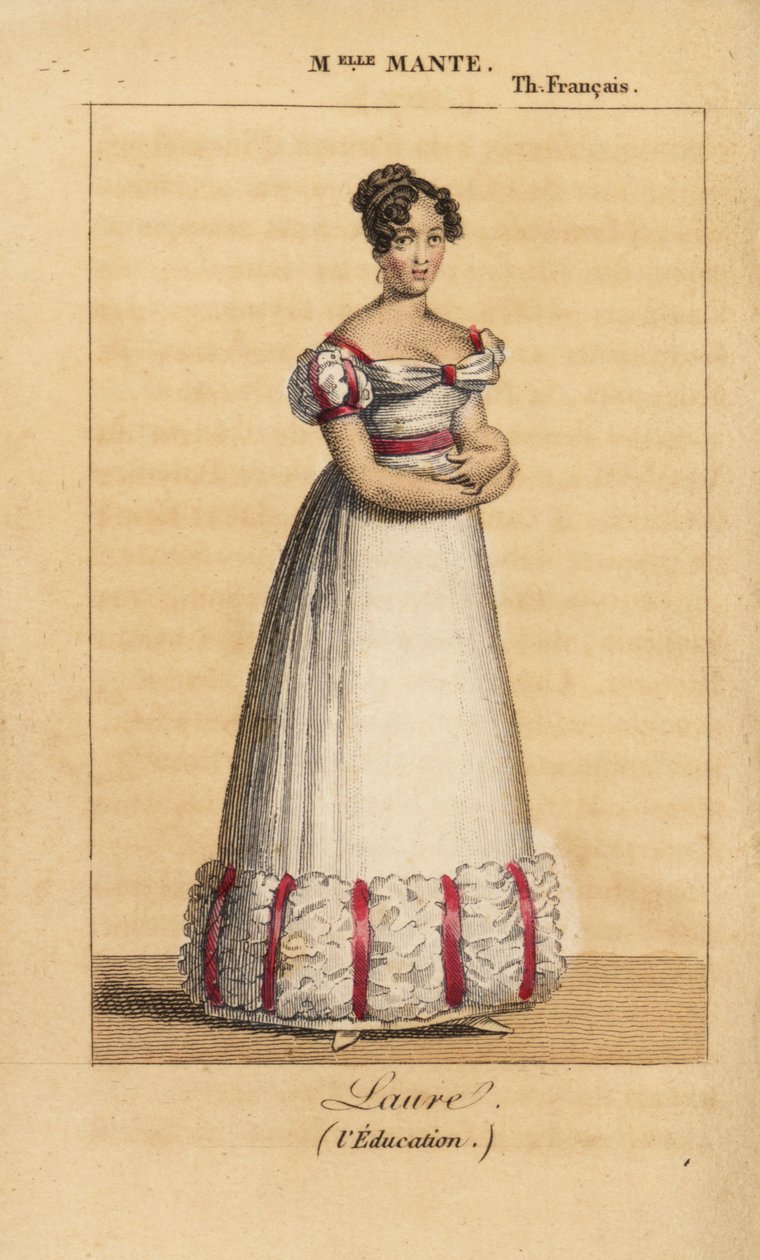 Den franske skuespillerinde Louise-Charlotte-Theophile-Delphine Escoffie eller Mlle Mante som Laure i stykket LEducation ou les Deux Cousines af Casimir Bonjour på Theatre Francais af Unknown artist