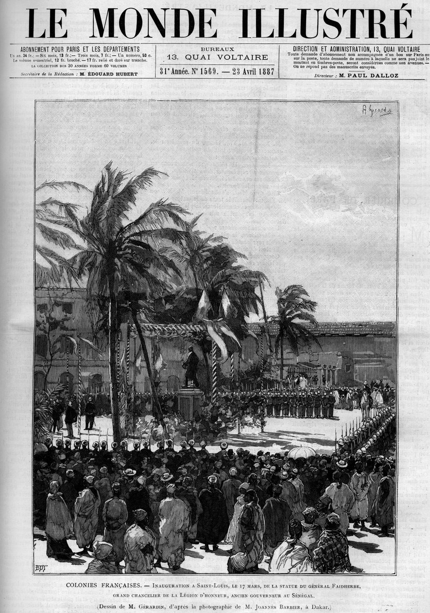 Franske kolonier: Indvielse af statuen af general Faidherbe, storkansler for Æreslegionen, tidligere guvernør i Senegal, den 17. marts af Unknown artist