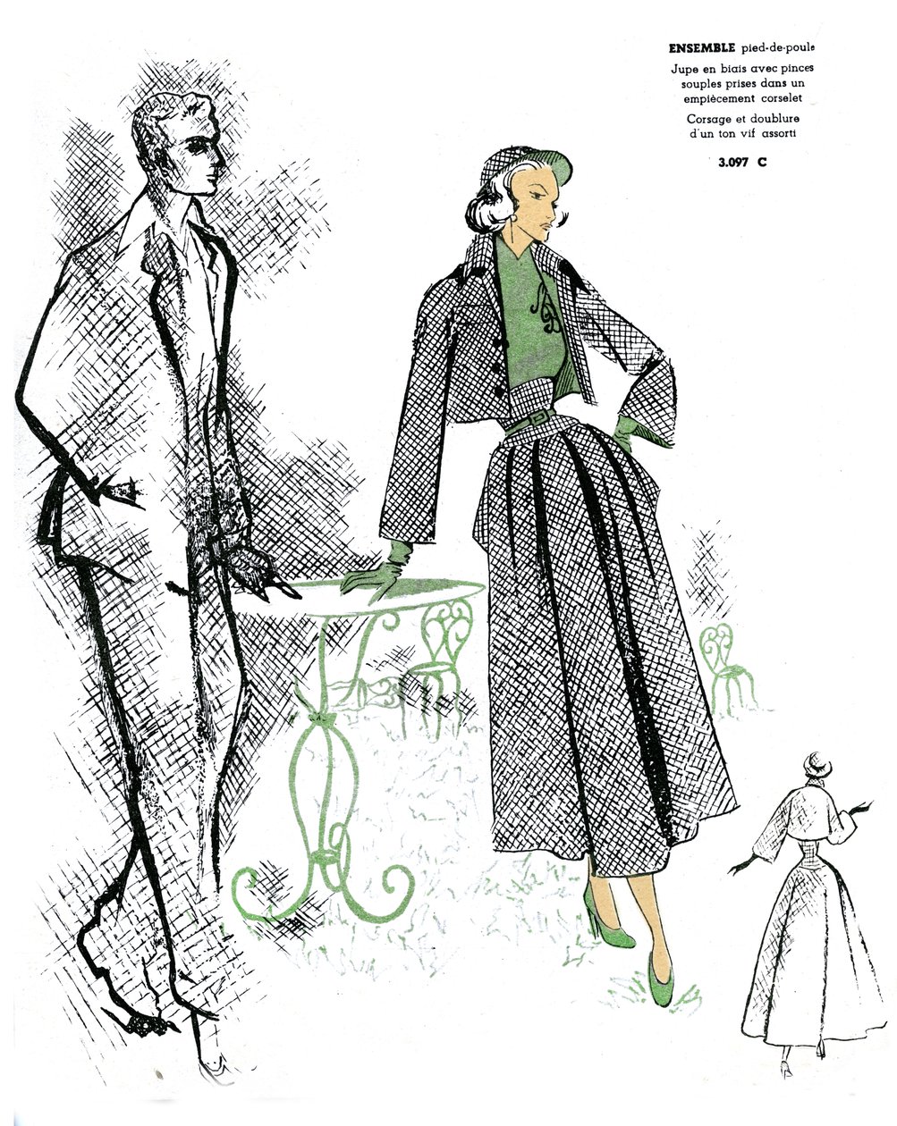 Fransk mode, design til houndstooth-outfit. af Unknown artist