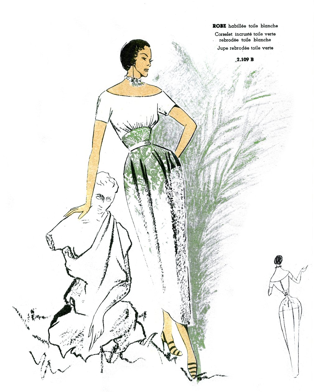 Fransk mode, broderet kjoledesign. af Unknown artist