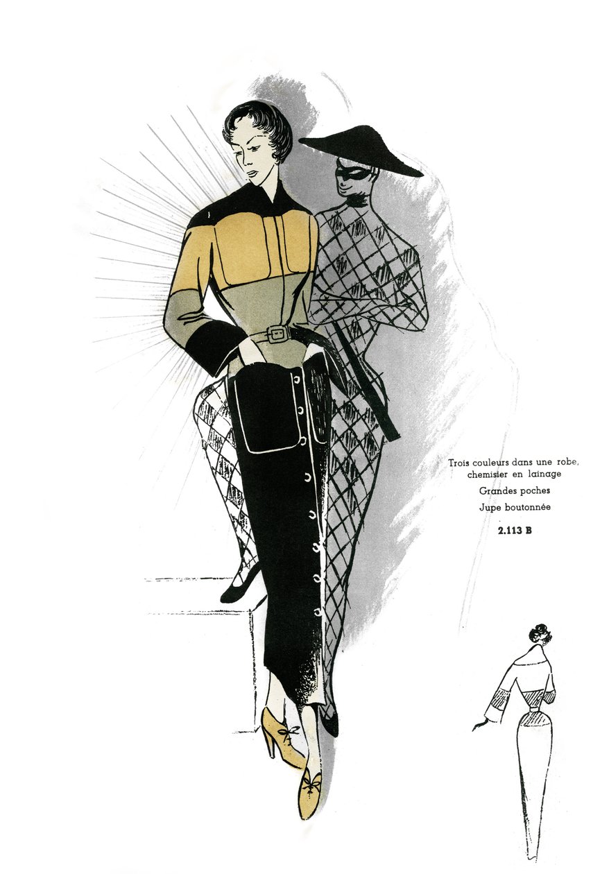Fransk mode, design af uldne skjortekjoler. af Unknown artist