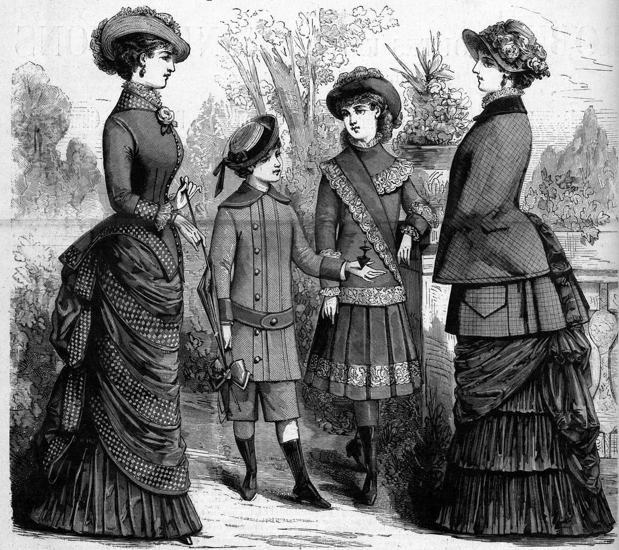 Fransk feminin og børnemode i det 19. århundrede. Annonce fra 1882. Indgravering i "" Den illustrerende verden"" nr. 1302 af 11. marts 1882. af Unknown artist