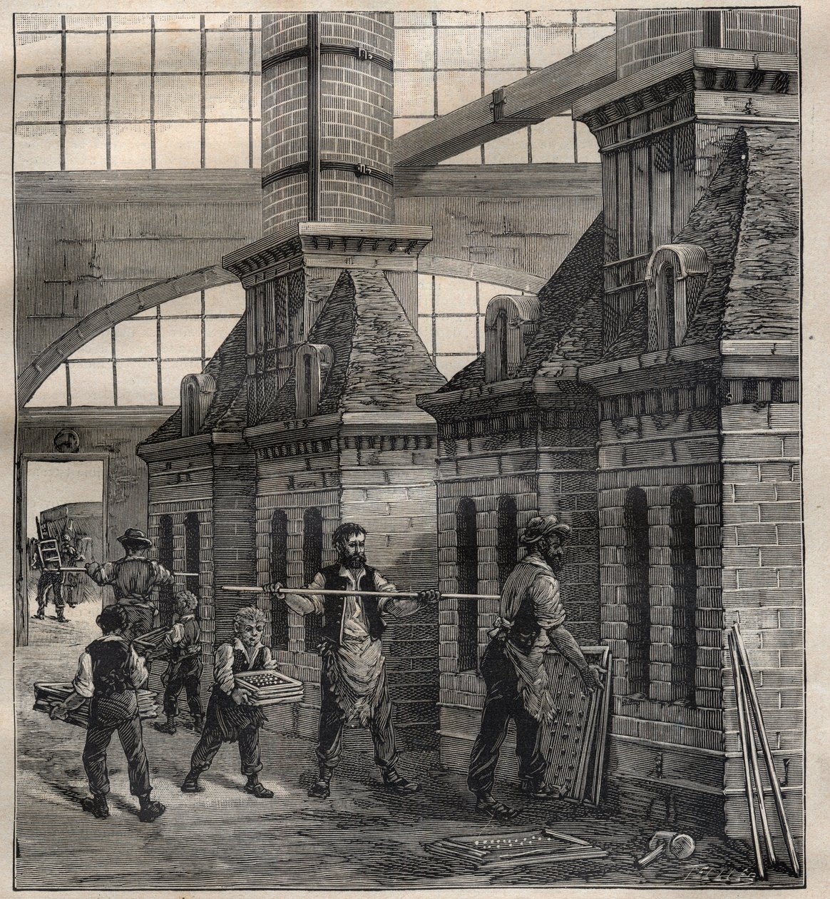 Franske industrier: fremstilling af porcelænsknapper - gravering i "La Science francaise"" af Unknown artist