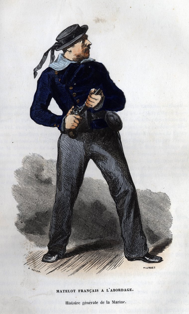 Fransk sømand klar til kollision. i "" General History of the Navy "" af Van Tenac af Unknown artist