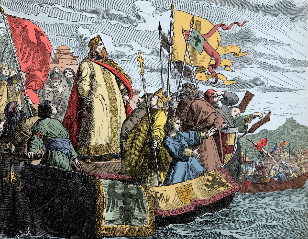 Friedrich krydser til Lilleasien - Frederic I kaldte Frederic Barberousse (1122/25-1190) (Frederik I af Hohenstaufen) under det 3. korstog (1189). af Unknown artist