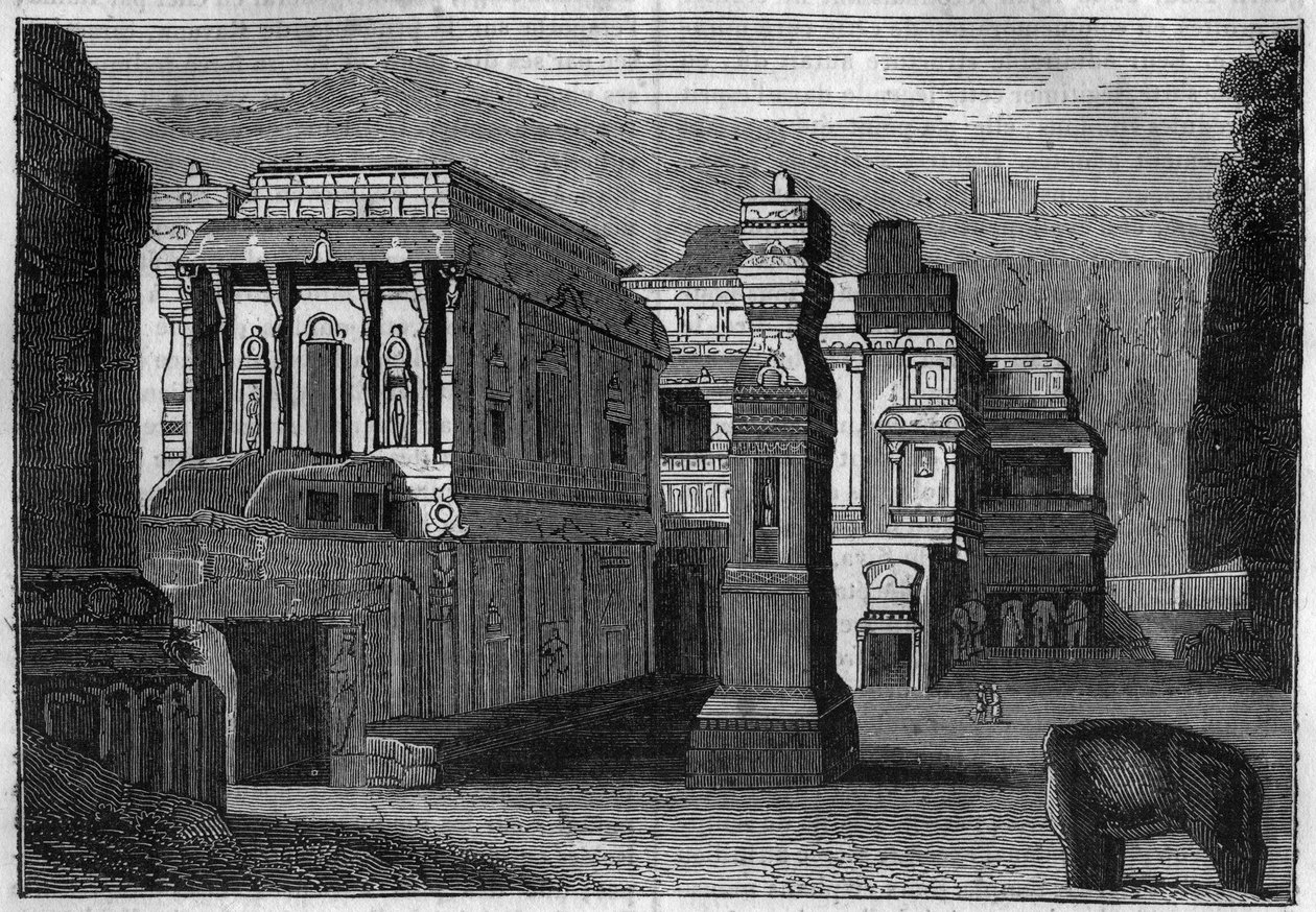 Fra det monolitiske tempel Kailasha (8. århundrede) i Indien. af Unknown artist