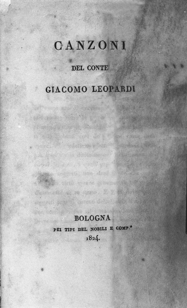 Frontispice af "" Canzoni "" (Chants) af den italienske digter Giacomo Leopardi (1798 - 1837) 1824 af Unknown artist
