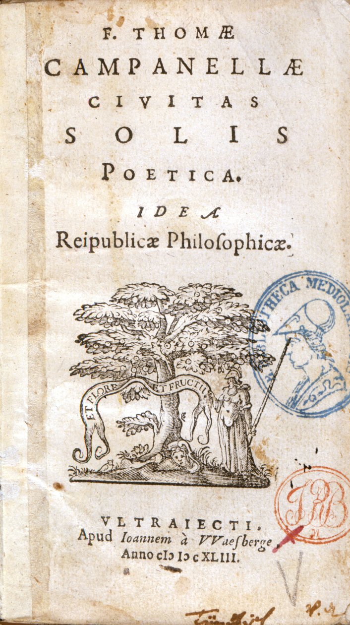 Frontispice af "Civitas Sol Poetica". "The Idea of ​​a Philosophical Republic" af Tomaso Campanella af Unknown artist