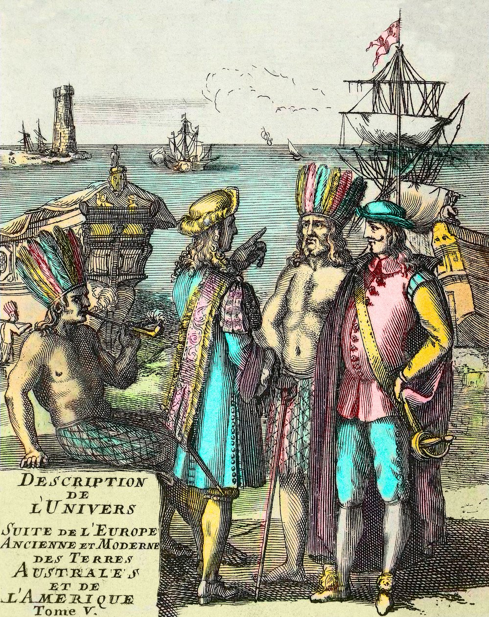 Frontispice af "" Beskrivelse af Universe Suite af det antikke og moderne Europa, de sydlige lande og Amerika"" Bind V, af Alain Manesson Mallet (1630-1706) af Unknown artist