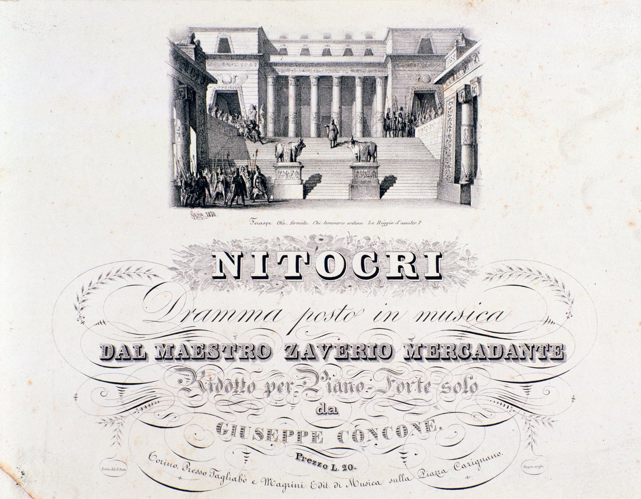 Frontispice of Nitocri, værk af Mercadante af Unknown artist