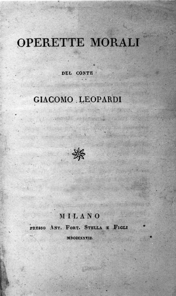 Frontispice af "Operette morali" (Små moralske værker) af den italienske digter Giacomo Leopardi (1798 - 1837) 1827 af Unknown artist
