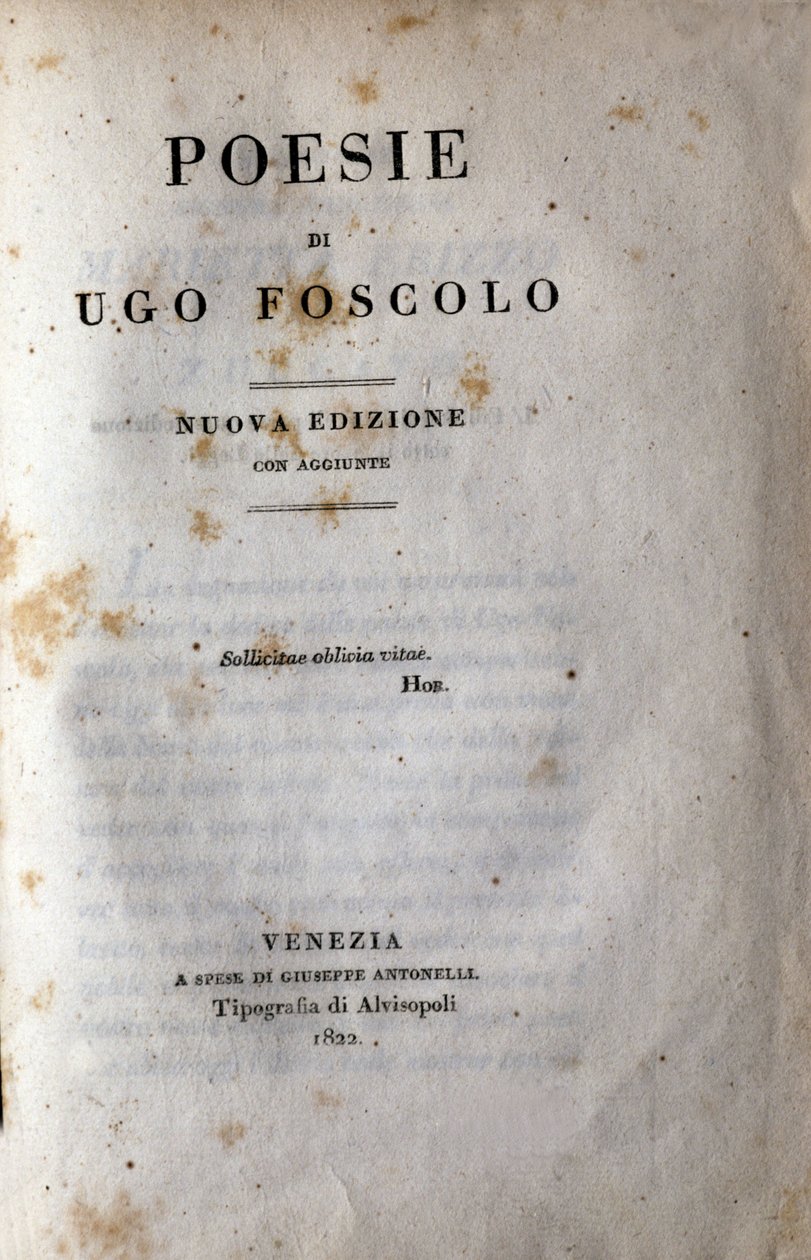 Frontispice af "Poesy" af den italienske digter og dramatiker Ugo Foscolo (1778-1827) 1822 af Unknown artist