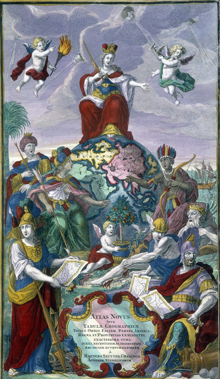 Frontispice af "New Atlas" af Seutter Georges Mattaus af Unknown artist