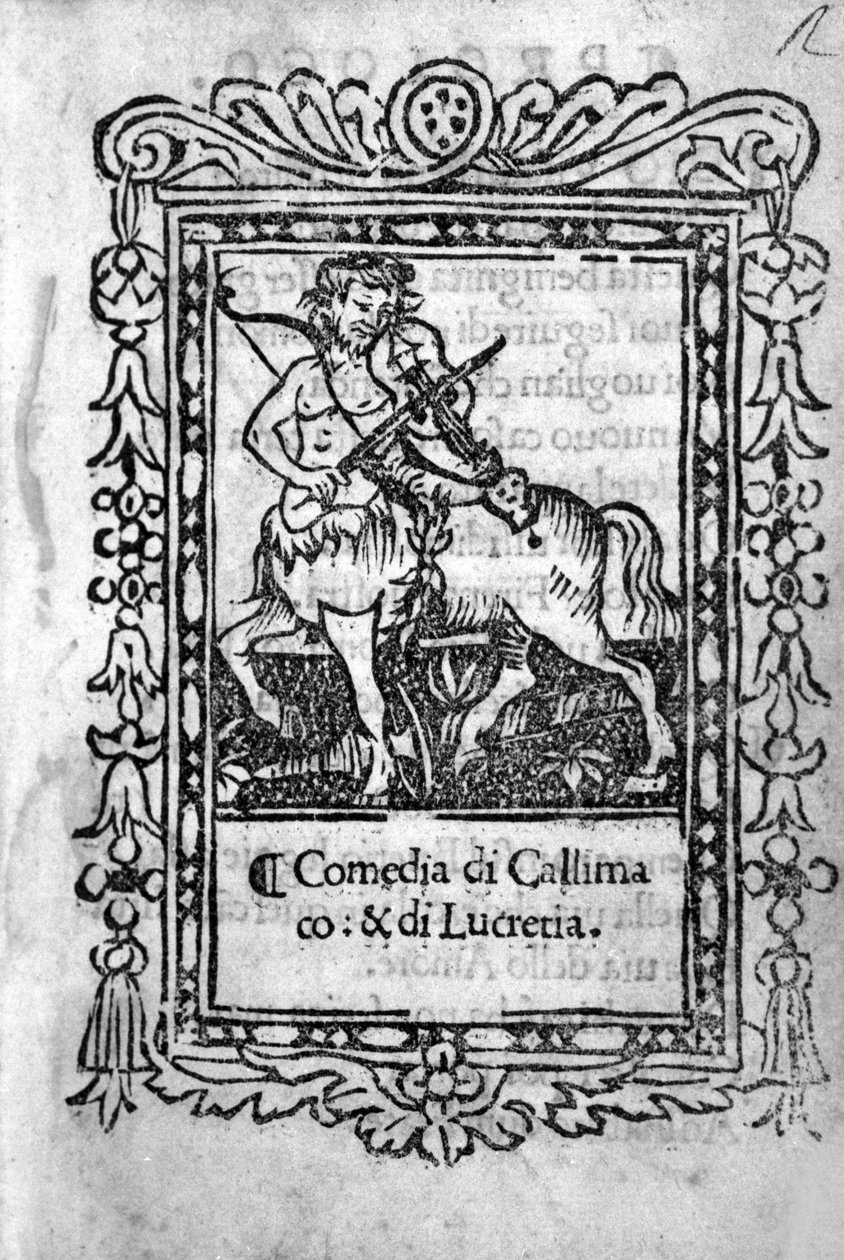 Frontispice af komedien "" La Mandragola "" af Niccolo di Bernardo dei Machiavelli (Nicolas Machiavel af Unknown artist