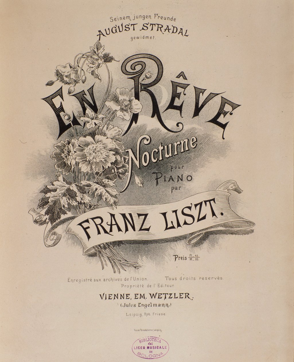 Frontispice af partituret "" En reve"" af Franz Liszt (1811-1886) Bologna fra det 19. århundrede, civico museo musicale af Unknown artist