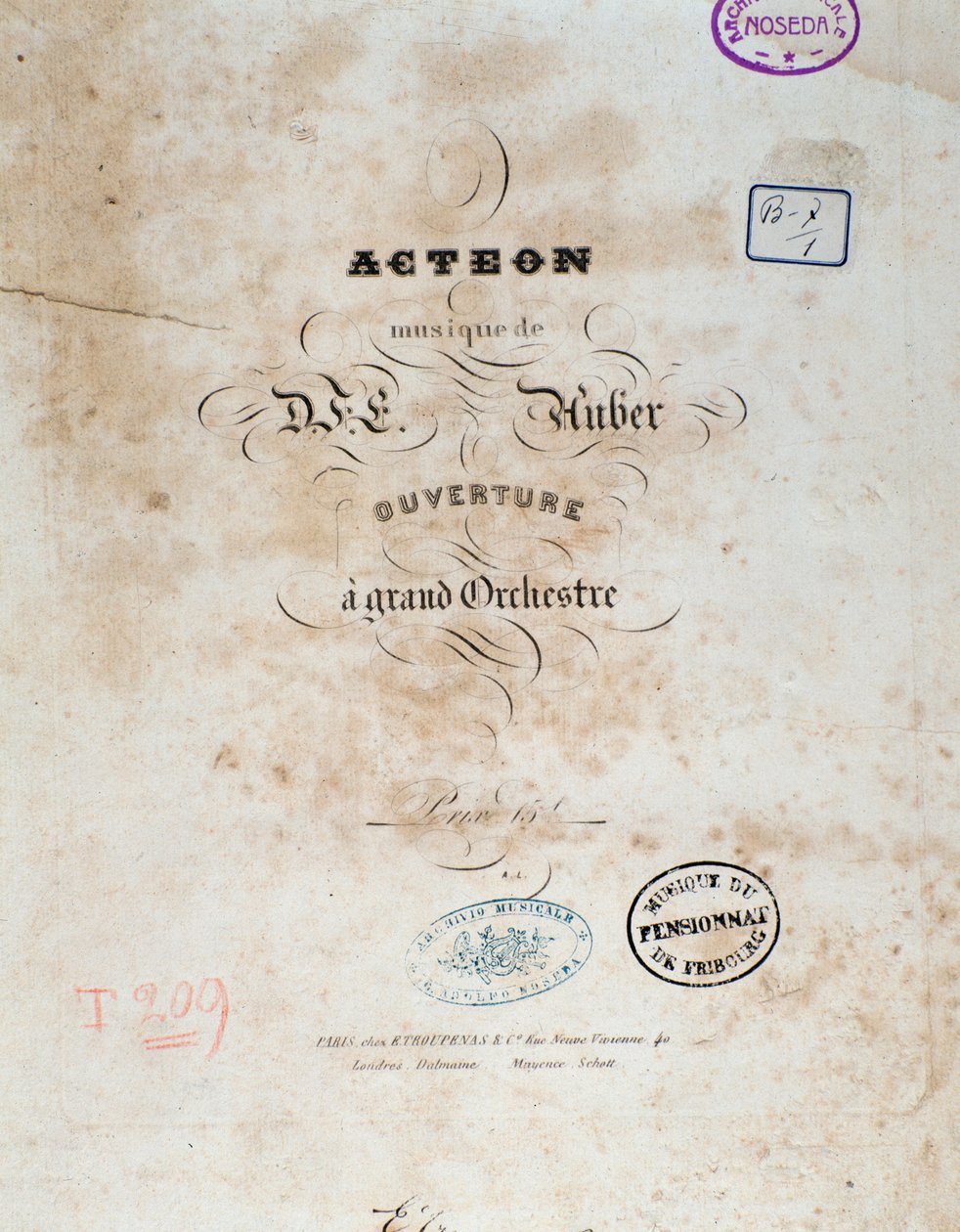 Frontispice af ""Acteon"" engelsk tegneserieopera af Daniel Francois Esprit Auber af Unknown artist