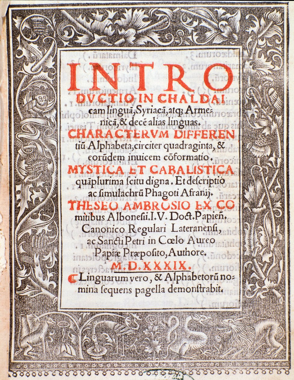 Frontispice af introduktion af Theseus Ambrosius Albonesius af Unknown artist