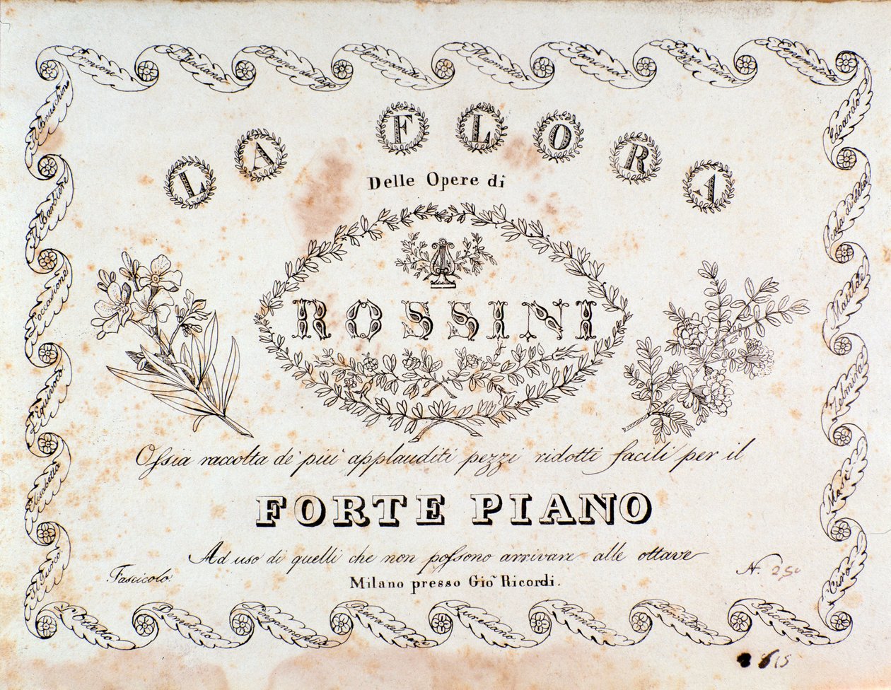 Frontispice af La flora kompendium af de mest berømte stykker (i fortepiano version) af Gioacchino Rossini af Unknown artist