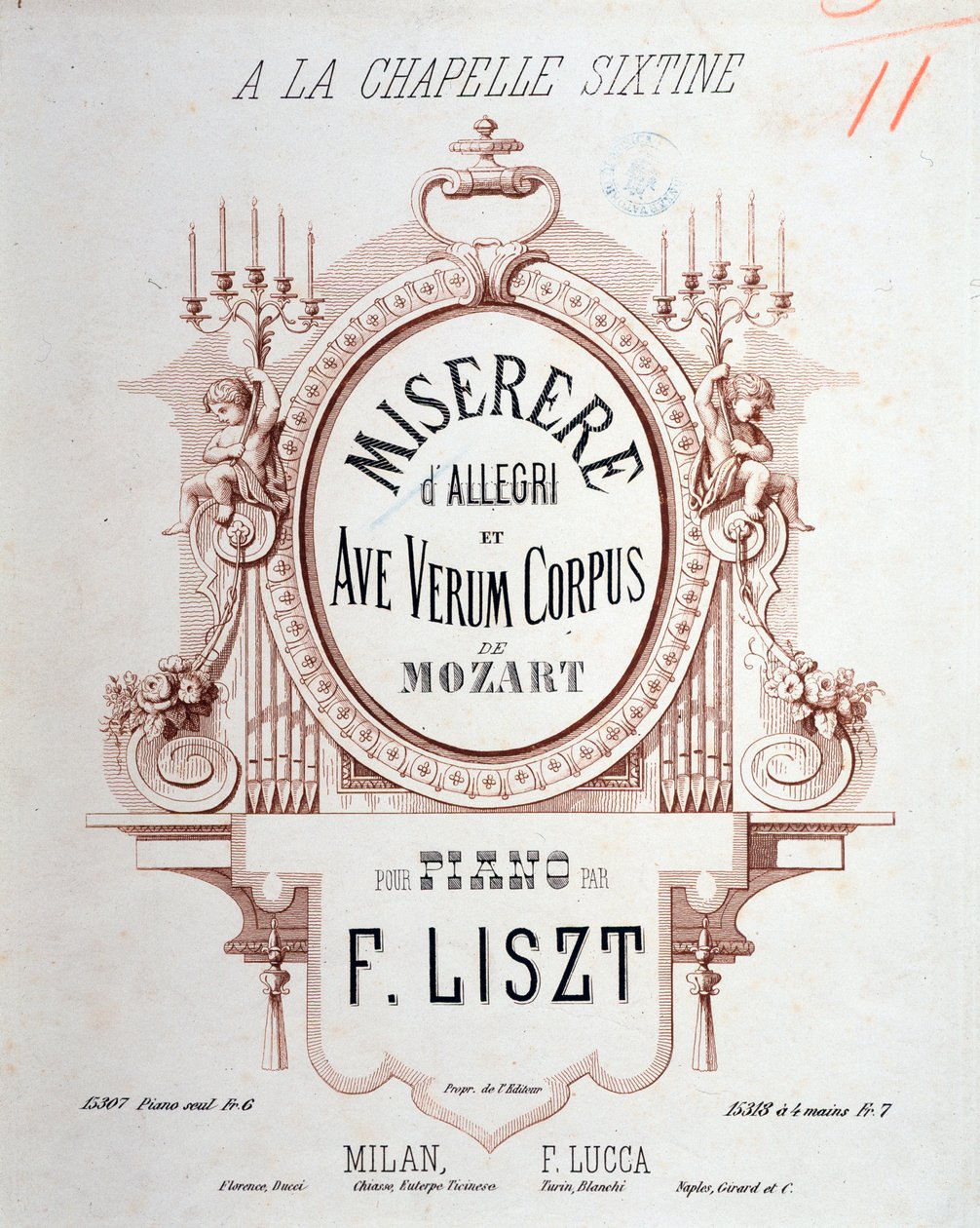 Frontispice af Miserere af Allegri og Ave verum corpus af Mozart, transskriberet af Liszt for klaver (1865) af Unknown artist