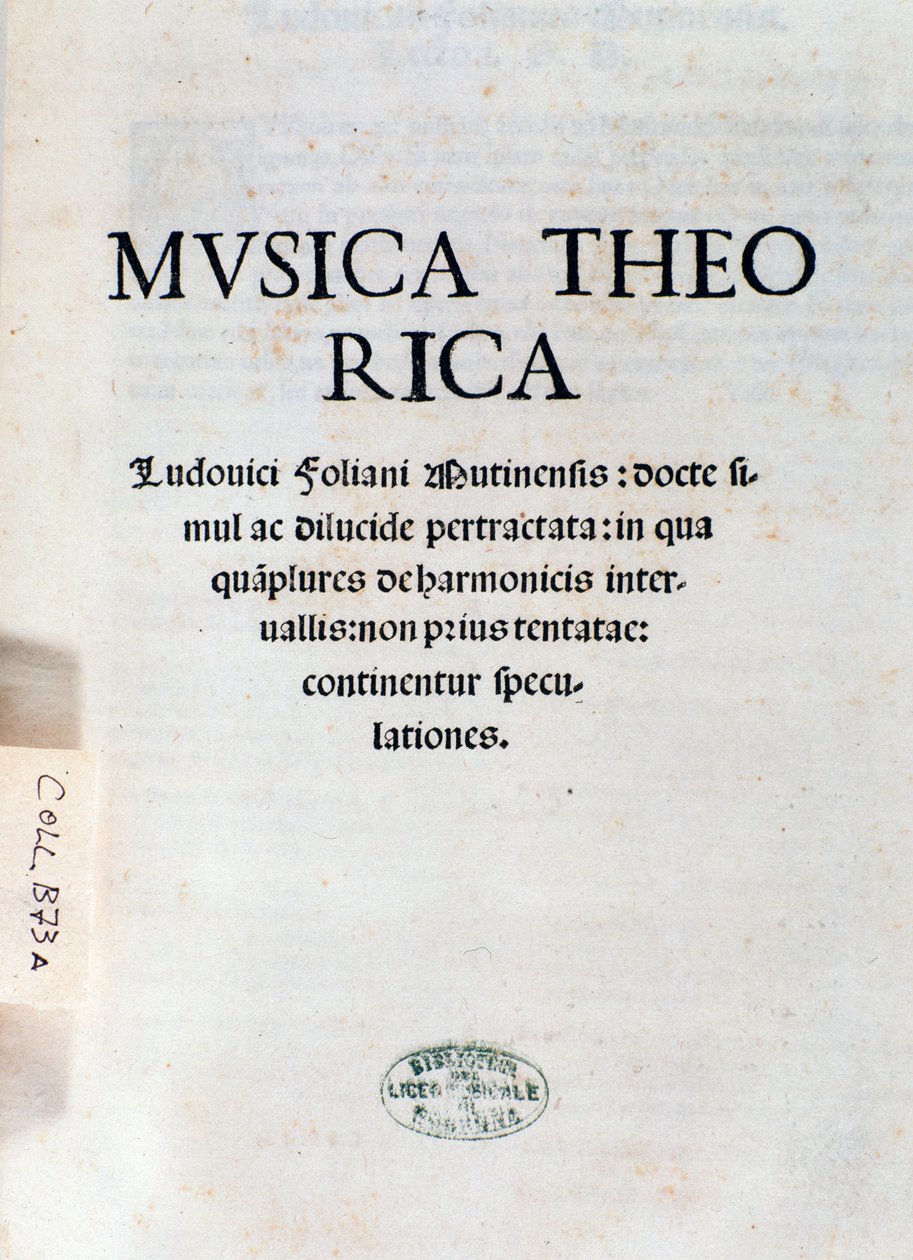 Frontispice af Musica Theorica af Ludovico Foliani (gravering af Unknown artist