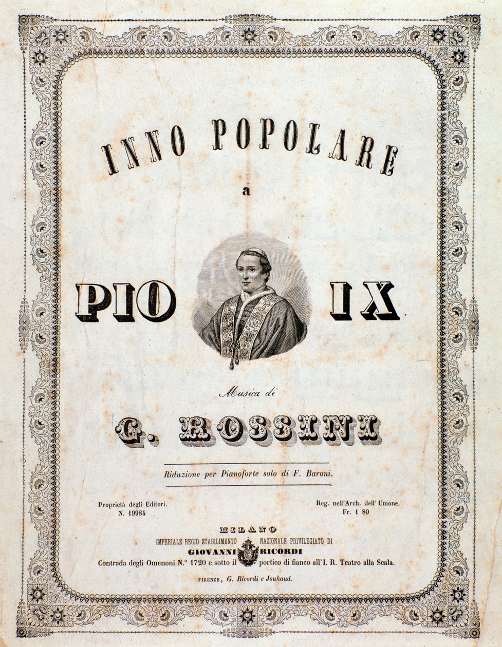 Frontispice af musikpartitur Populær salme til Pius IX af Gioacchino Rossini af Unknown artist