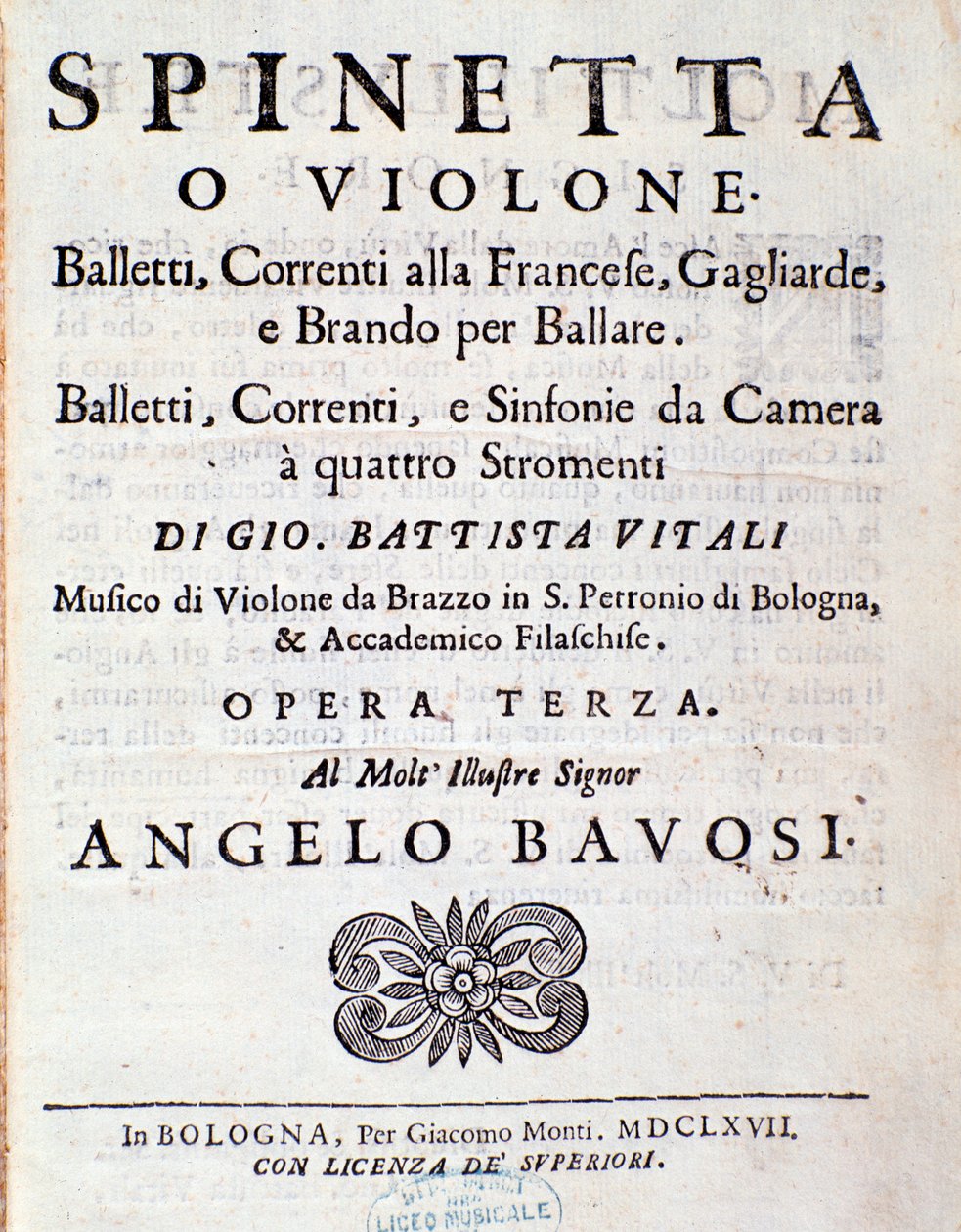 Frontispice af musikpartitur af ballet, franske strømninger opus 3 af Giovanni Battista Vitali (litho) af Unknown artist