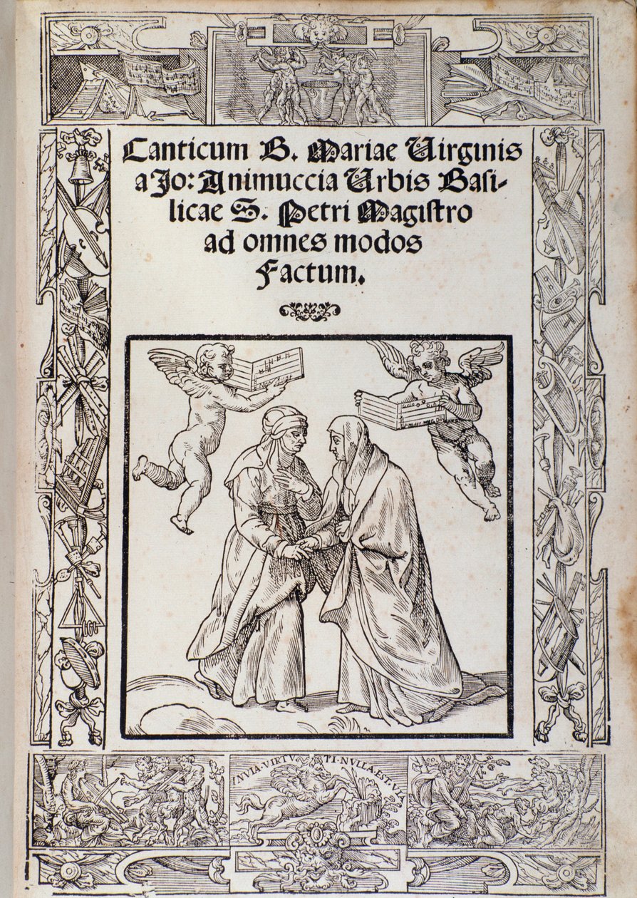 Frontispice af musikalsk partitur af "" Canticle of the Blessed Virgin Mary "" af Giovanni Animuccia af Unknown artist