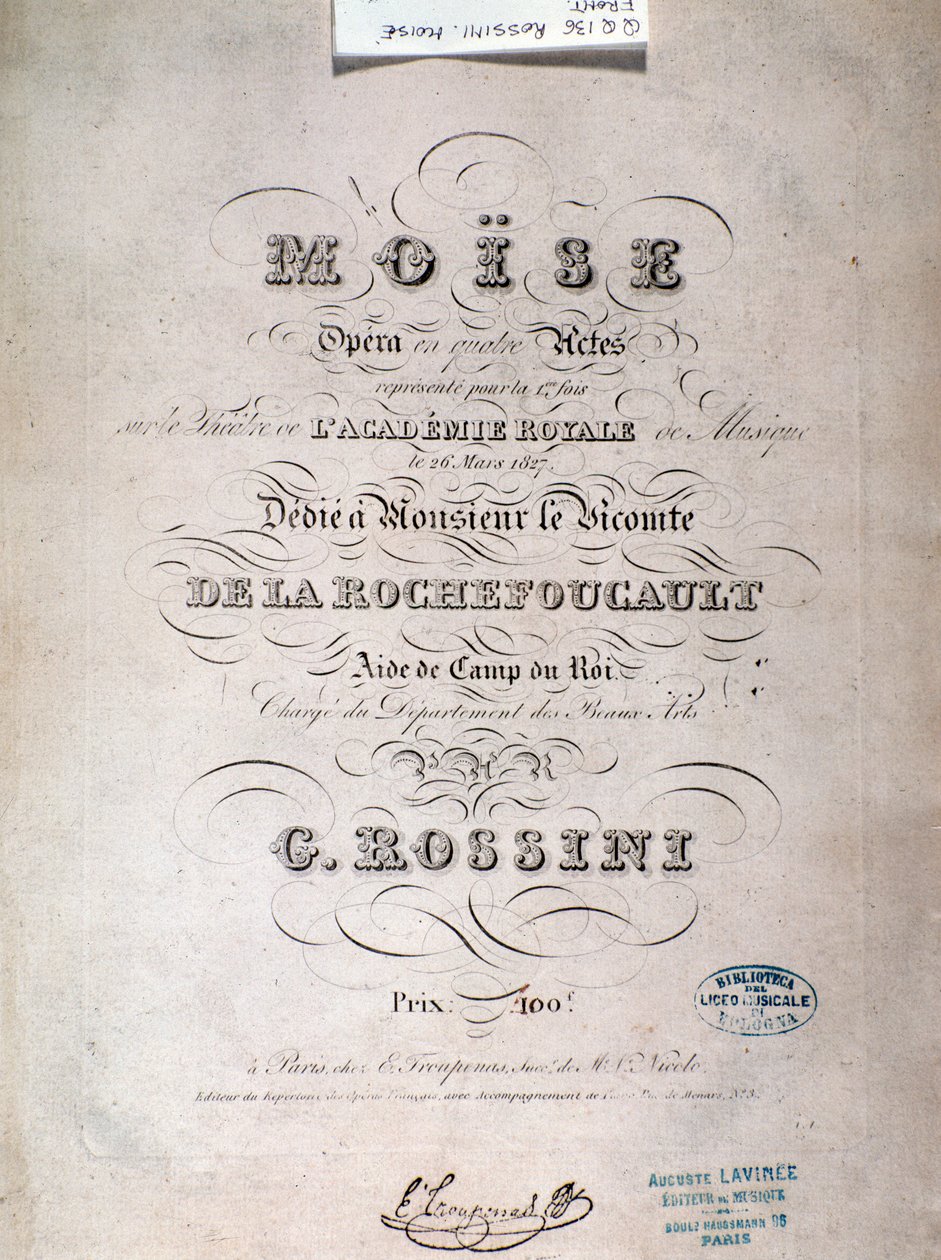 Frontispice af musikpartitur af Moses i Egypten af Gioacchino Rossini af Unknown artist