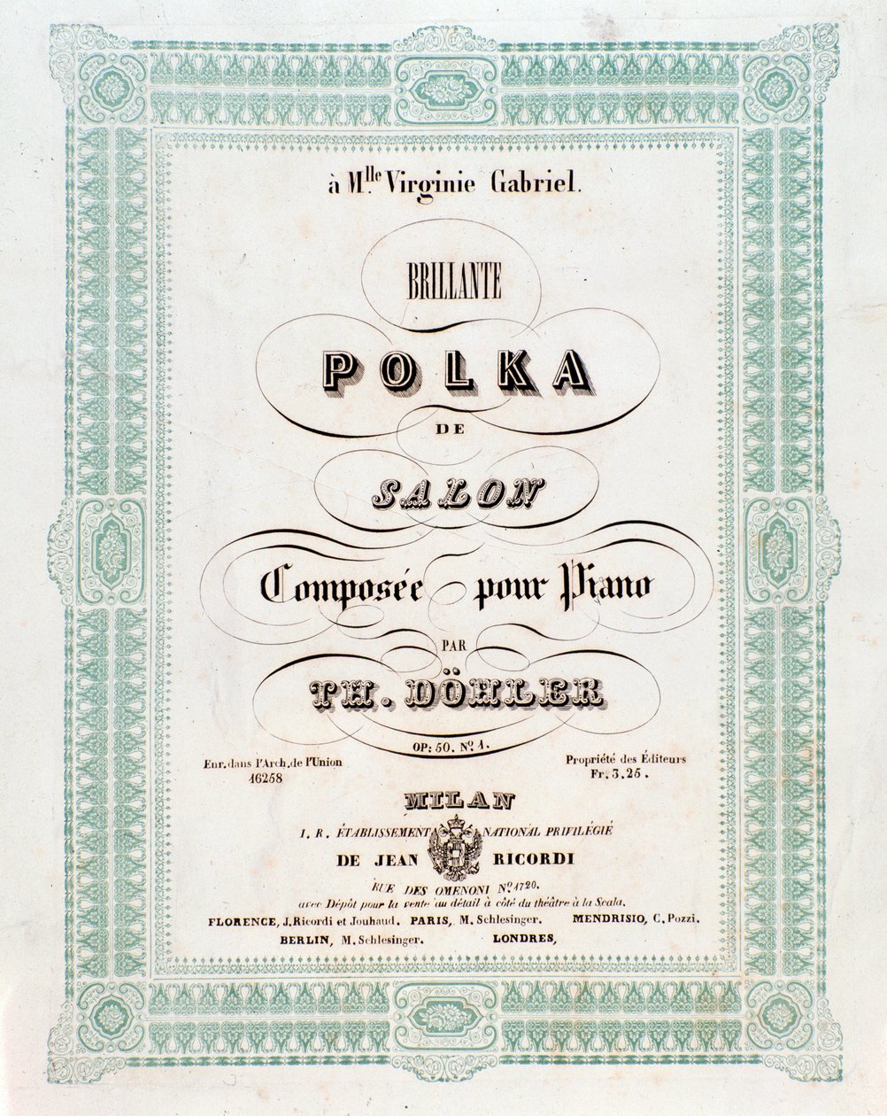 Frontispice af musikpartitur af Polka de salon af Theodor von Dohler af Unknown artist