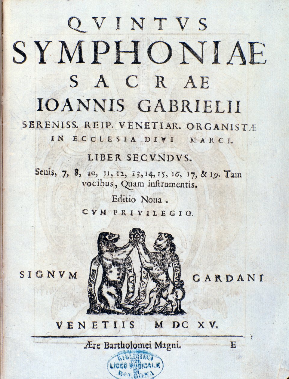 Frontispice af anden bog af Sacrae symphoniae af Giovanni Gabrieli af Unknown artist