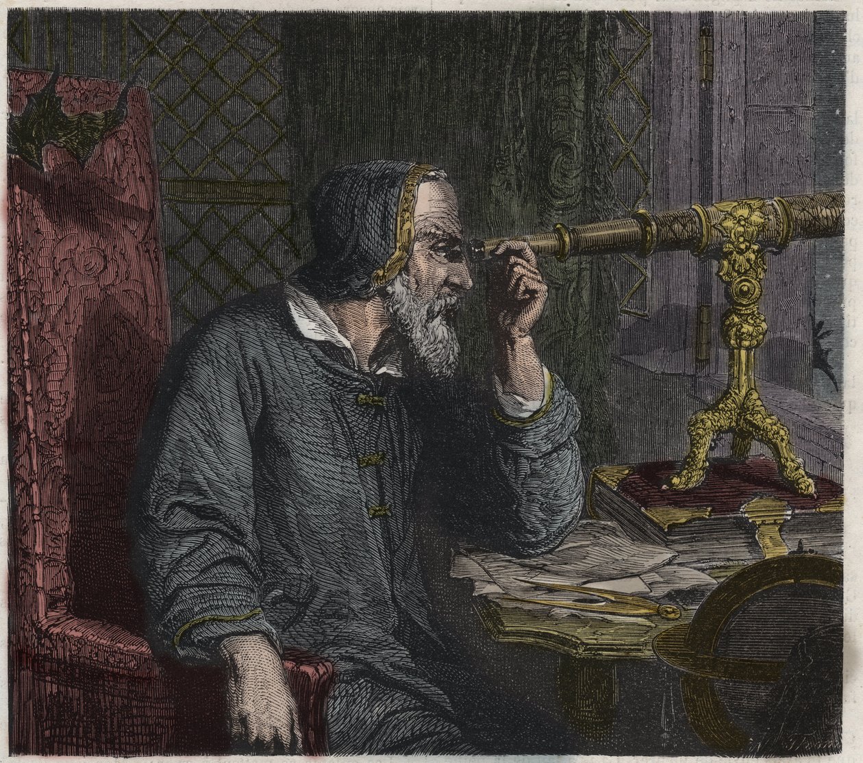 Galileo Galilei og hans teleskop af Unknown artist