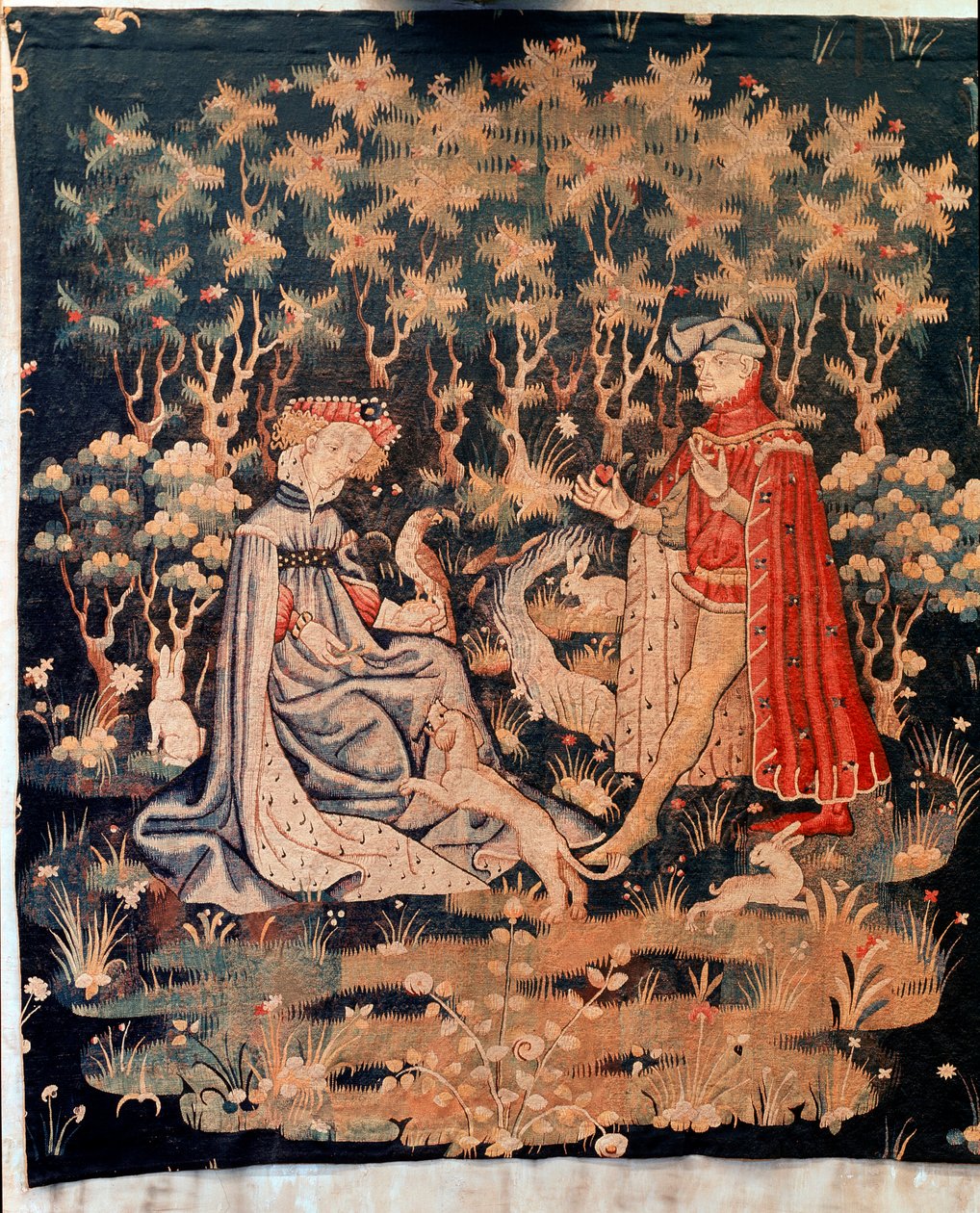 Galant scene, hjertets gave (Tapestry, ca. 1400-1410) af Unknown artist
