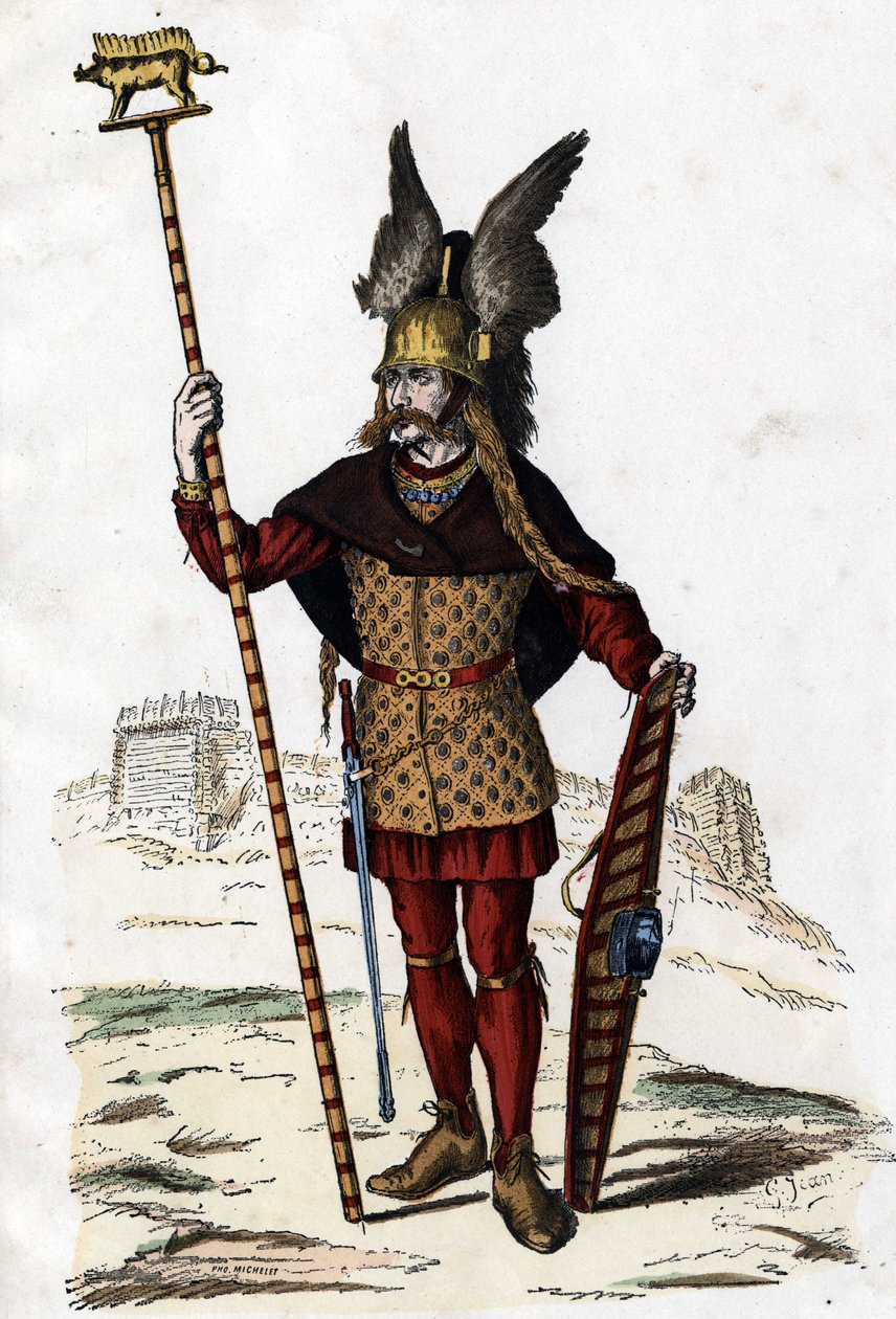 Gallisk leder bærer krigens tegn - i "Franskernes civile og militære dragter gennem århundrederne Paris F. Roy 1882". af Unknown artist
