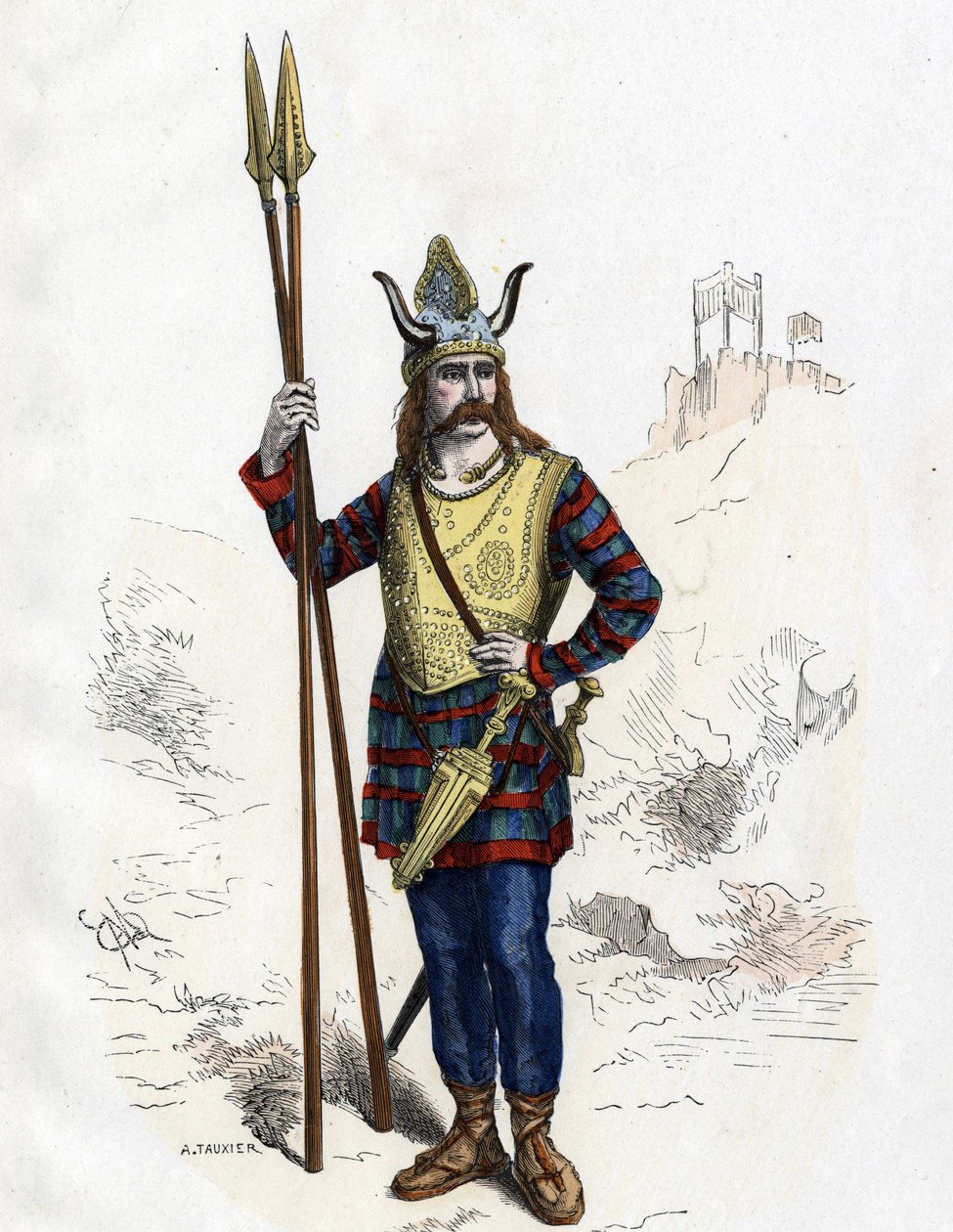 Gallisk leder før den romerske erobring - i "" Franskmændenes civile og militære dragter gennem århundrederne Paris F. Roy 1882". af Unknown artist