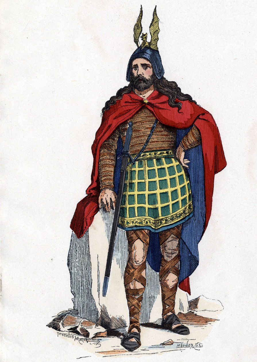 Gallisk leder under det romerske herredømme - i "Franskernes civile og militære dragter gennem århundrederne Paris F. Roy 1882". af Unknown artist